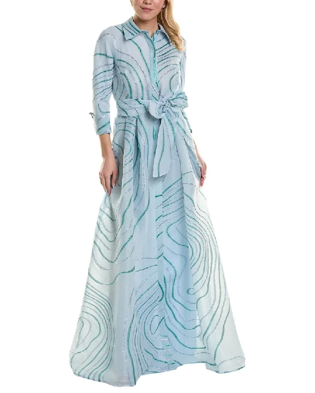 Must-Have Style Discounts Artful Design Teri Jon by Rickie Freeman Jacquard Shirt Gown