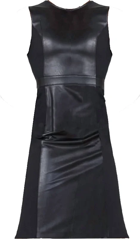 Clearance Event Hollywood Glam Award - Show Style Womens Leather Like Sleeveless Mixed Media Sheath Dress In Black