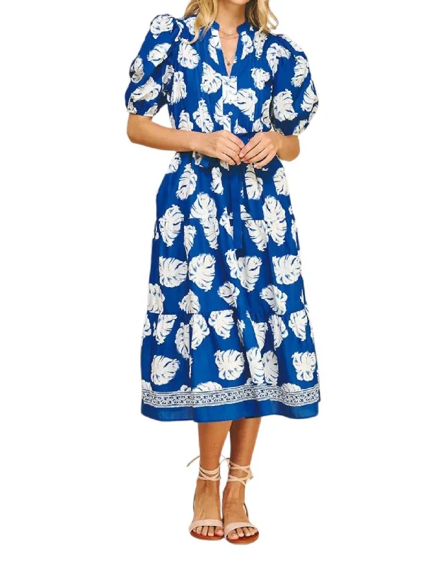 Trendy Women'S Wear Collection Playful Elegance Floral Print Tiered Midi Dress In Blue