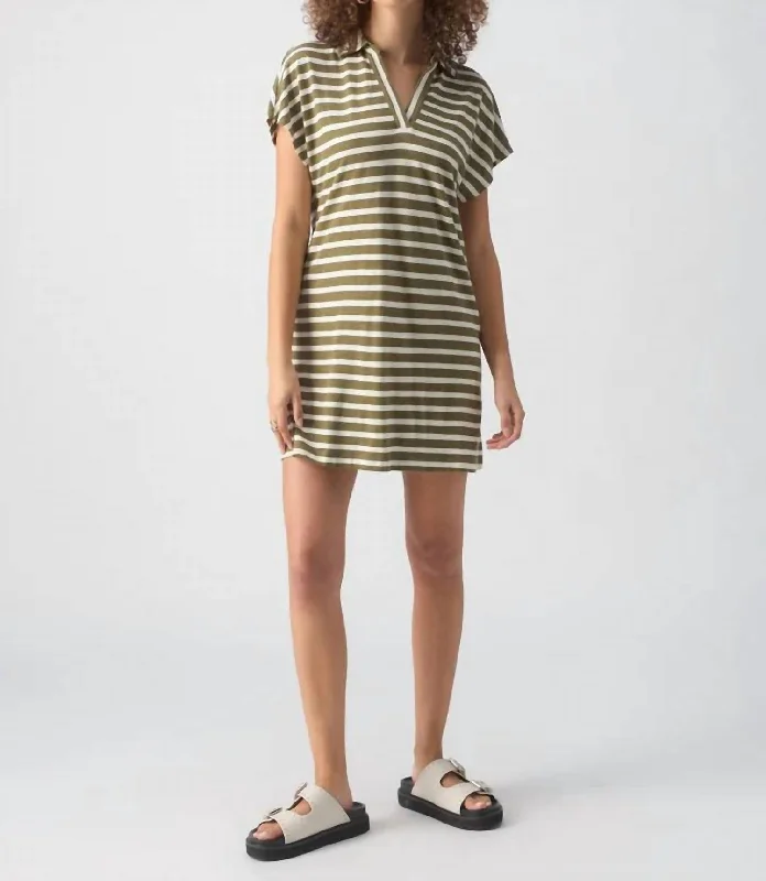 Limited Time Offers Mid - Season Sale Johnny Collar T-Shirt Dress In Light Ecru Olive Stripe