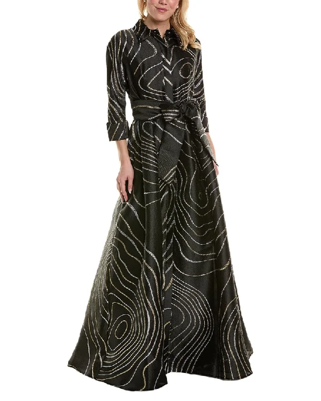 Bold Style Discounts Minimalist Chic Teri Jon by Rickie Freeman Metallic Jacquard Gown