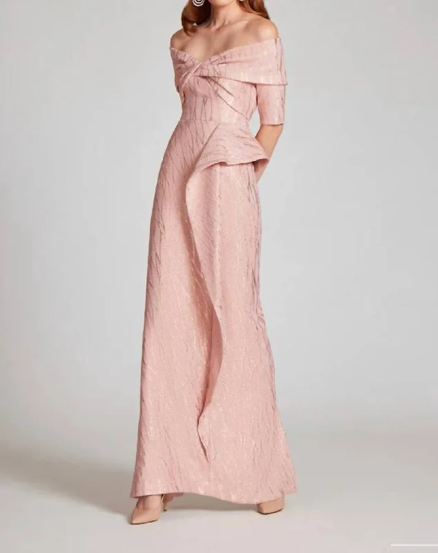 Trendy Styles Tropical Island - Inspired Attire Metallic Jacquard Twist Gown In Rose Gold