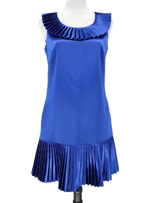 Special Offers Hollywood Glam Award - Show Style Pleated Ruffle Neck Sleeveless Dress In Roy