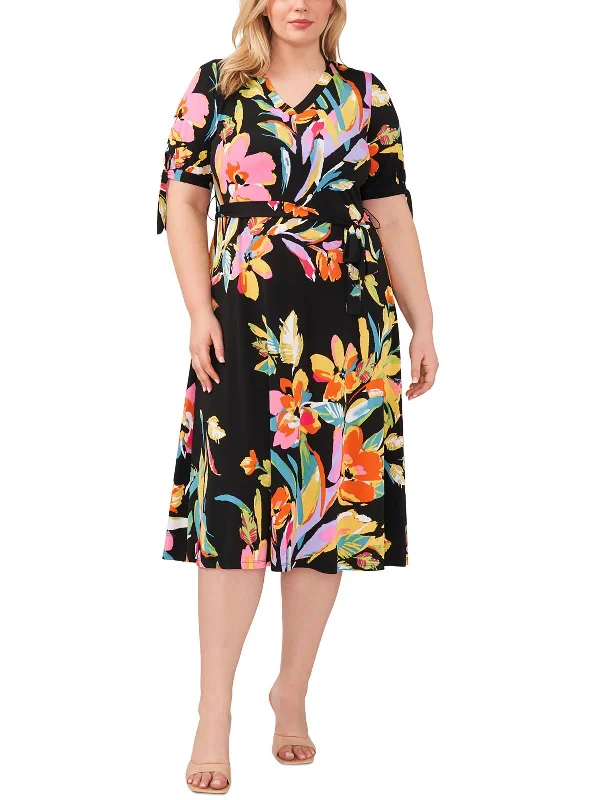 Stylish Deals Father's Day Deals Plus Womens Floral Print Polyester Midi Dress