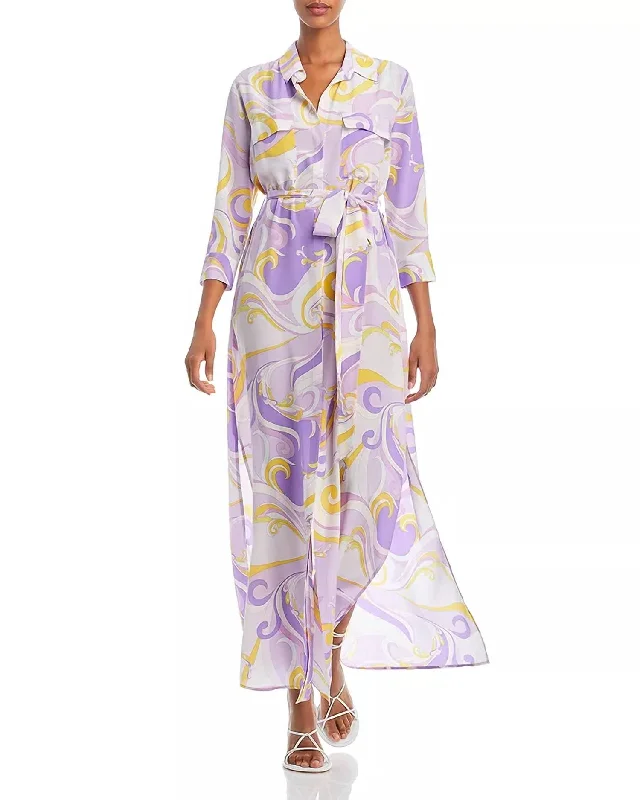 Feminine Style Promotions Playful Elegance Cameron Long Silk Shirt Dress In Light Orchid