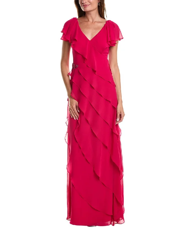 Sleek Style Discounts Beat the Heat in Tropical Styles Teri Jon by Rickie Freeman Tiered Chiffon Gown