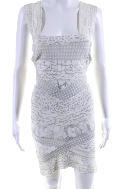 High-End Style Discounts Elegant Contour Herve Leger Women's Square Neck Sleeveless Bodycon Mini Dress Ivory