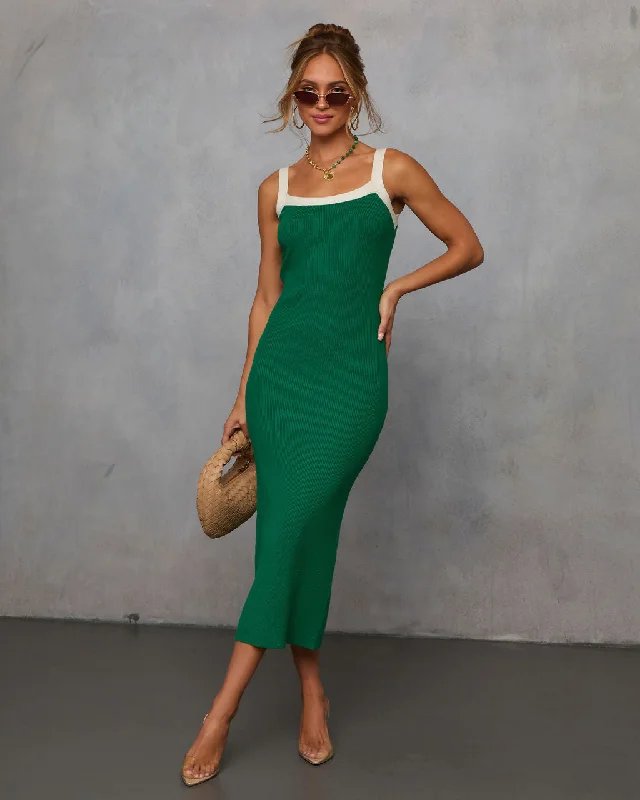 Refined Fashion Sale Elegant Details Elevated Ribbed Knit Midi Dress