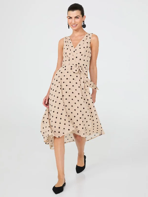 Limited Time Offer Clearance Event Dot Print Crossover Chiffon Midi Dress