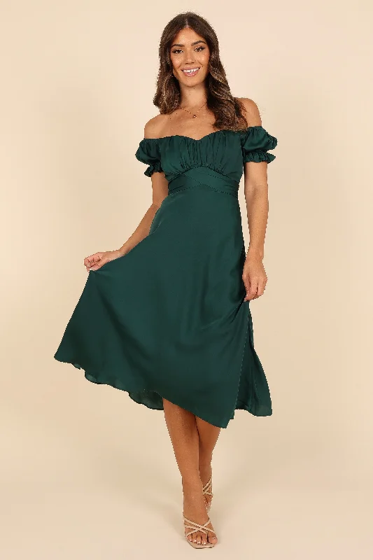 Chic Style, Always In Vogue Feminine Grace Mickenna Sweetheart Frill Midi Dress - Emerald