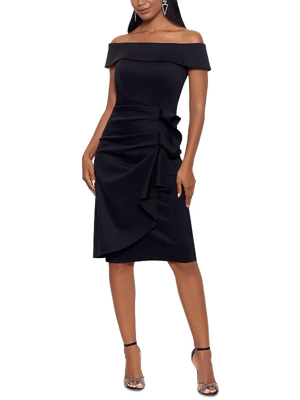 Seasonal Picks Sophisticated Cut Petites Womens Off-The-Shoulder Sheath Bodycon Dress