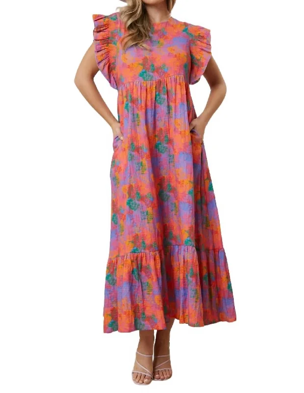 Spring Fashion Buy More, Save More Pretty On Point Gauze Floral Midi Dress In Purple Multi