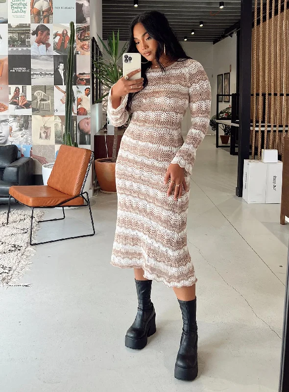 Casual Yet Chic Sales Everyday Glamour Leah Knit Midi Dress Beige