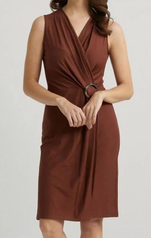 Fashion-Forward Boho - Chic Festival - Ready Style Buckle Wrap Sleeveless Dress In Brown