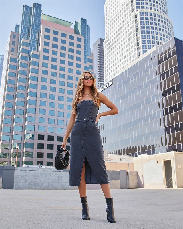 Fashion Sale Casual Weekend Relaxed Style Edgy Era Denim Strapless Midi Dress