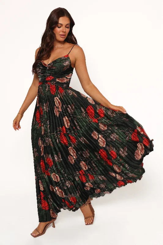 Cozy Chic Promotions Flash Deals Naira Pleated Maxi Dress - Green Floral