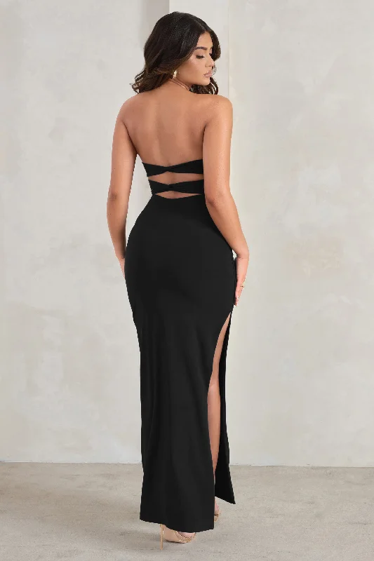 Chic And Edgy Flash Deals Manon | Black Sweetheart Bandeau Maxi Dress With Thigh Split