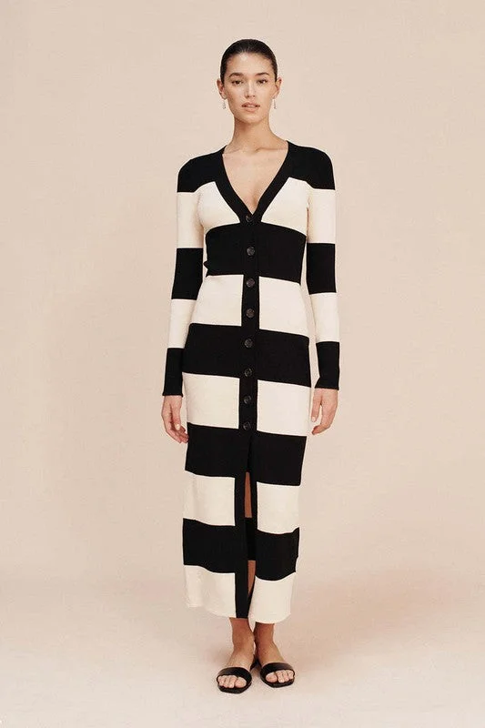 Special Offer For You Playful Elegance Hot Girl Bold Striped Cardigan Sweater Maxi Dress