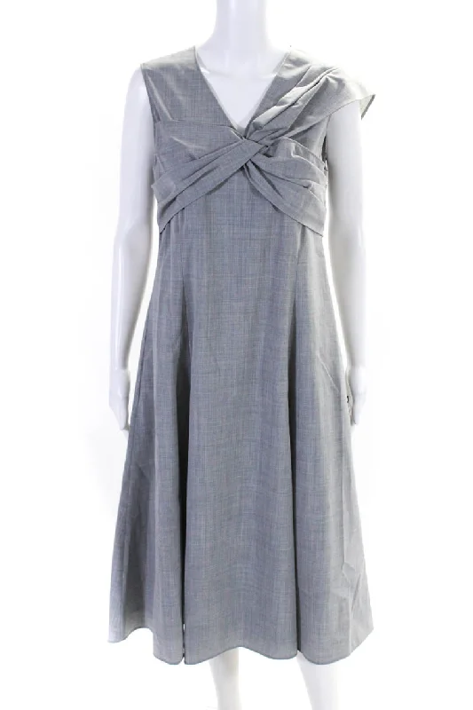 Don't Miss Out Feminine Elegance Adeam Womens Back Zip Sleeveless Twist V Neck Francis Dress Gray