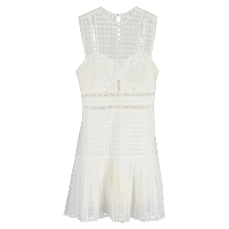 Big Savings End - of - Month Blowout Self-Portrait Meshed Lace Mini Sleeveless Dress in White Polyester