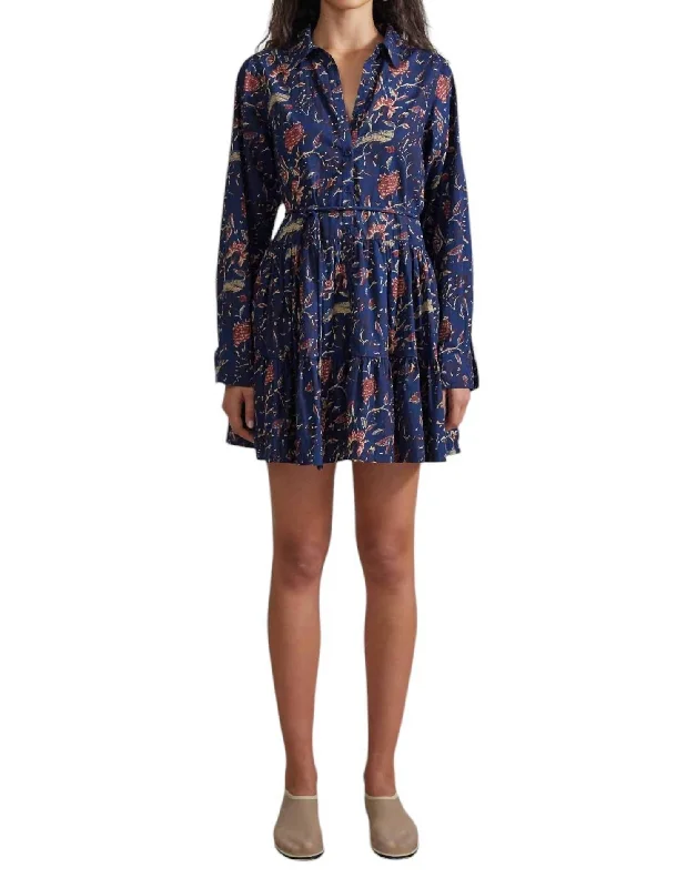 Laid-Back Fashion Offers Rustic Countryside Charm Look Anna Shirt Dress In Indigo Jardin Block Print