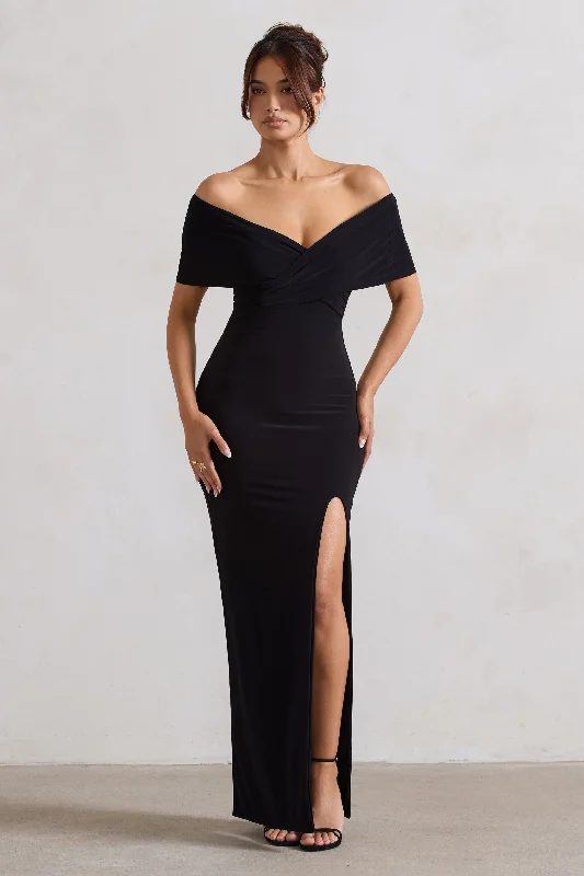 Vintage-Modern Style Offers Limited - Time Bundle Refined | Black Twist Front Bardot Maxi Dress