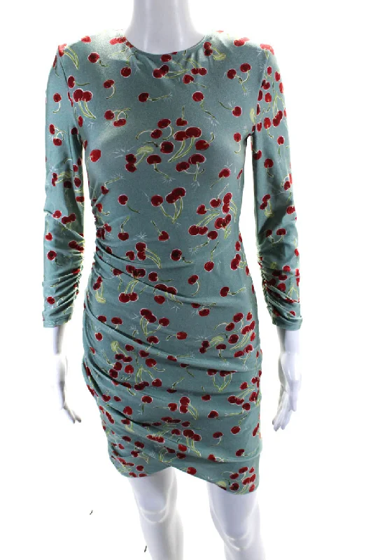 Fashionista Sale Effortless Sophistication Adriana Degreas Womens Cherry Print Long Sleeved Bodycon Dress Blue Red