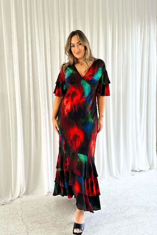 Best Deals Of The Season Winter Warm - Up Sale Marcy Ruffle Maxi Dress in Abstract Native