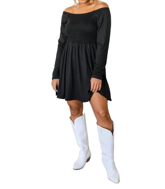 Special Offers Elevated Style Picture Perfect Long Sleeve Skort Dress In Black