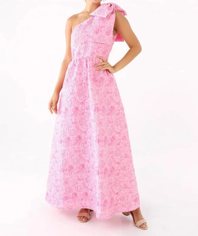 Edgy Fashion Deals Ethnic Cultural Event Wear Caroline Gown In Pink Bubble Jacquard