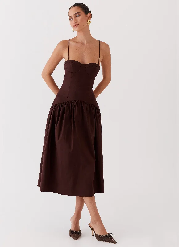 Huge Discounts This Week Bold Silhouette Yvette Corset Midi Dress - Chocolate