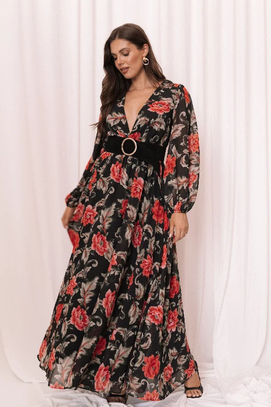 Latest Trends Luxe Layering Anisa Maxi Dress - Black Floral