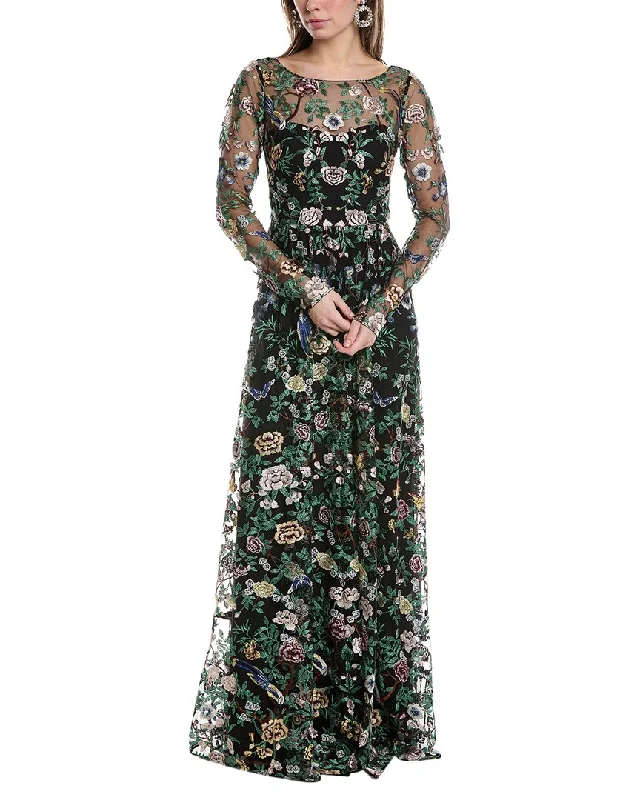 Fashion-Forward Art Deco Geometric Pattern Look Marchesa Notte Embroidery On Tulle Gown