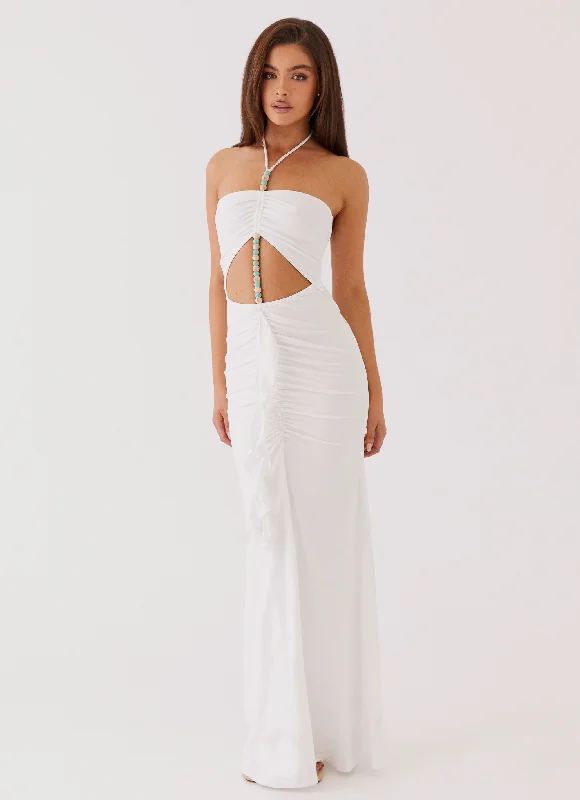 Timeless Style Promotions Feminine Soft - Hued Styles Serina Ruffle Maxi Dress - White