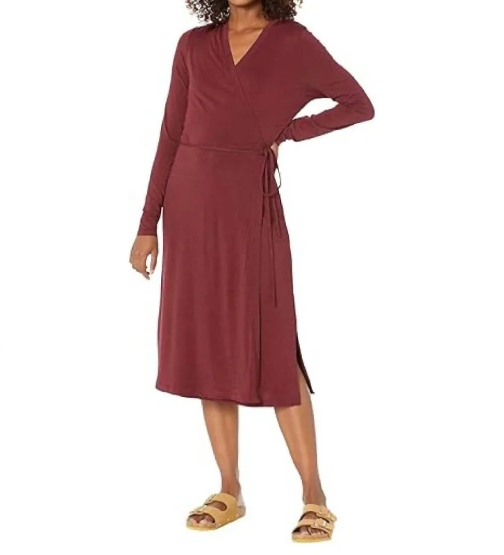 Swimwear Summer Blowout Luxury Comfort Foundation Long Sleeve Wrap Dress In Maroon Heather