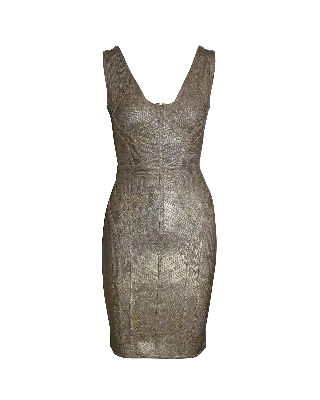 Feminine Luxe Style Sale Limited - Stock Herve Leger Sleeveless Bandage Dress In Gold Rayon