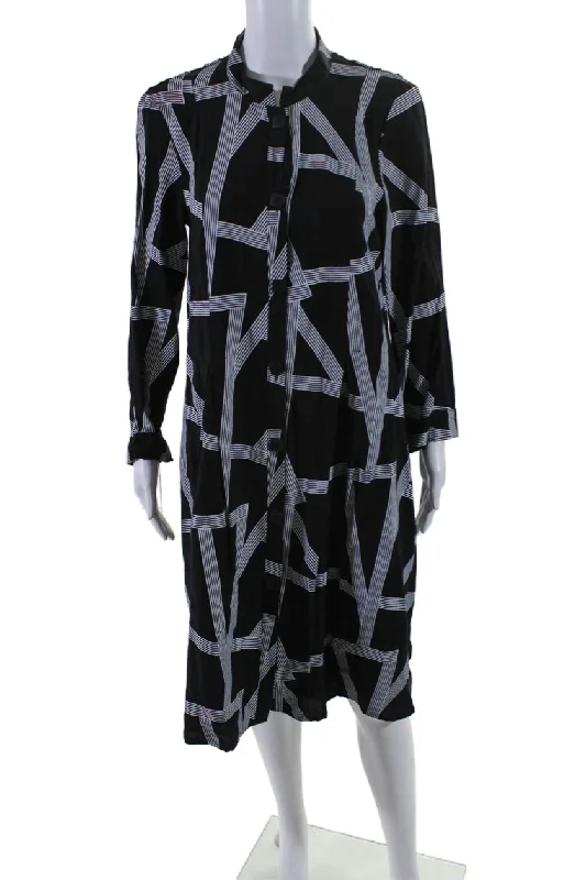 Discover Now Subtle Sophistication Trine Kryger Simonsen Womens Black White Printed Button Front Shirt Dress