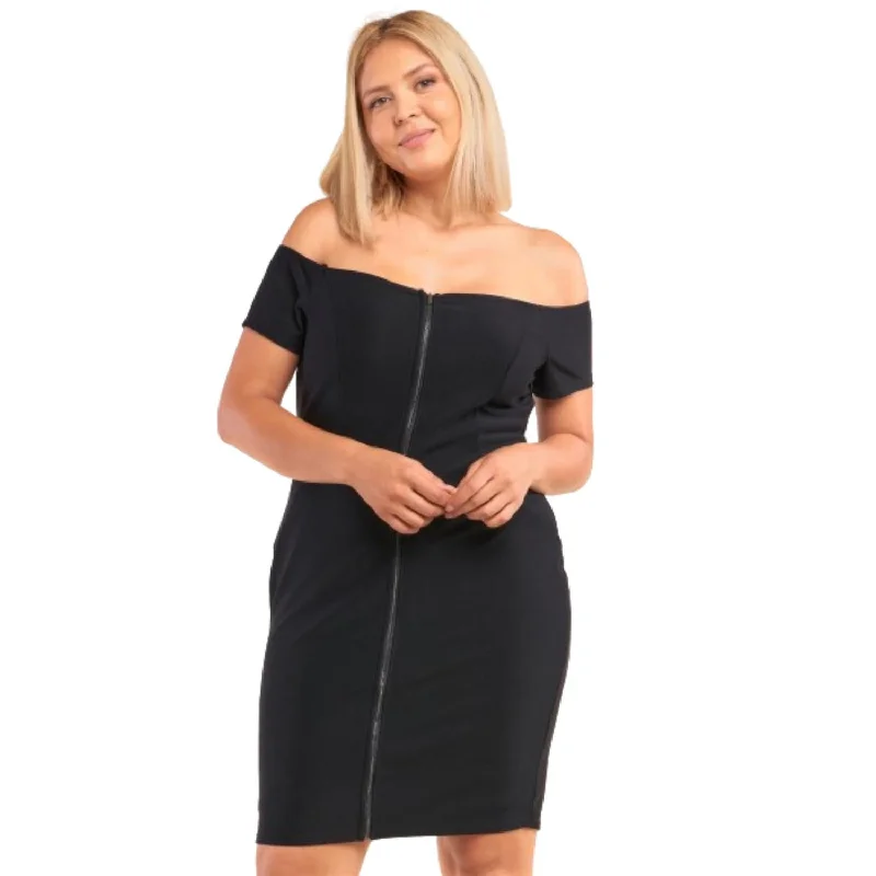 Fashionista Favorites Score Big on Glamorous Red - Carpet Styles Plus Size Fitted Off-the-shoulder Front Zipper Bodycon Mini Dress