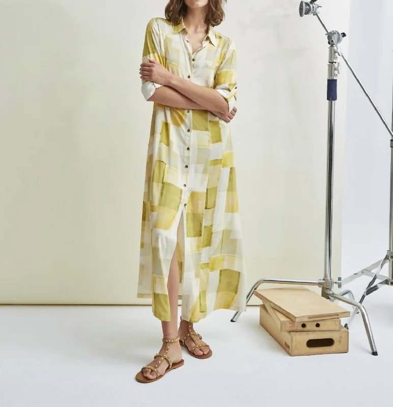 Additional Time-Limited Offers Lightweight Fabric Maxi Shirt Dress In Yellow/ivory