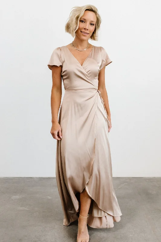 Snag Fabulous Fashion Bargains Winter Warm - Up Sale Krystal Satin Wrap Gown | Champagne