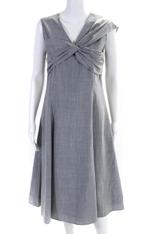 Seasonal Picks Charming Silhouette Adeam Womens Back Zip Sleeveless Twist V Neck Francis Dress Gray