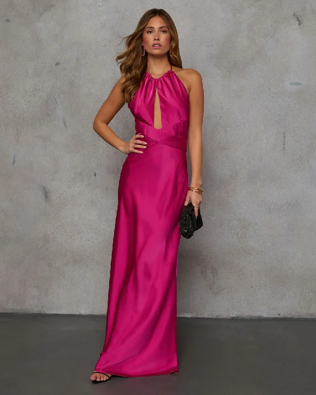 Discover Promotions Elegant Details Adelynn Satin Halter Maxi Dress