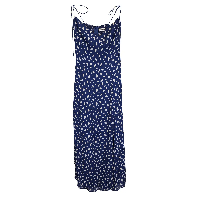 The Good Stuff Limited - Edition Drops Reformation Moray Printed Midi Sleeveless Dress in Navy Blue Viscose