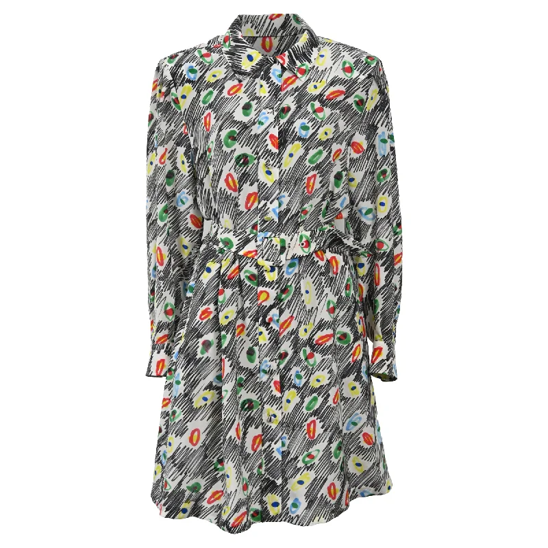 Vintage-Inspired Style Offers Now on Sale for Chic Urban Styles Moschino Couture Graffiti Print Shirt Dress in Multicolor Silk