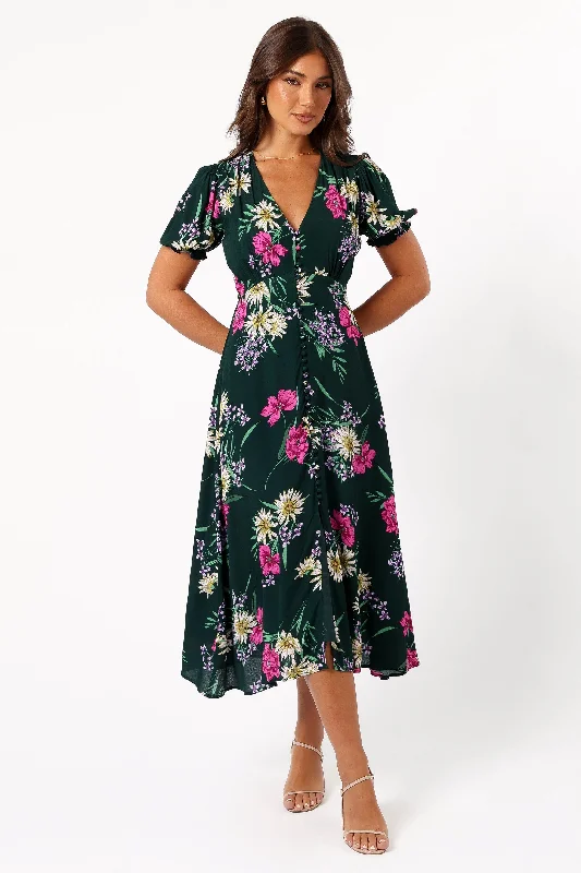 Chic And Trendy Romantic Date - Night Ensemble Mazie Floral Midi Dress - Eden Florals