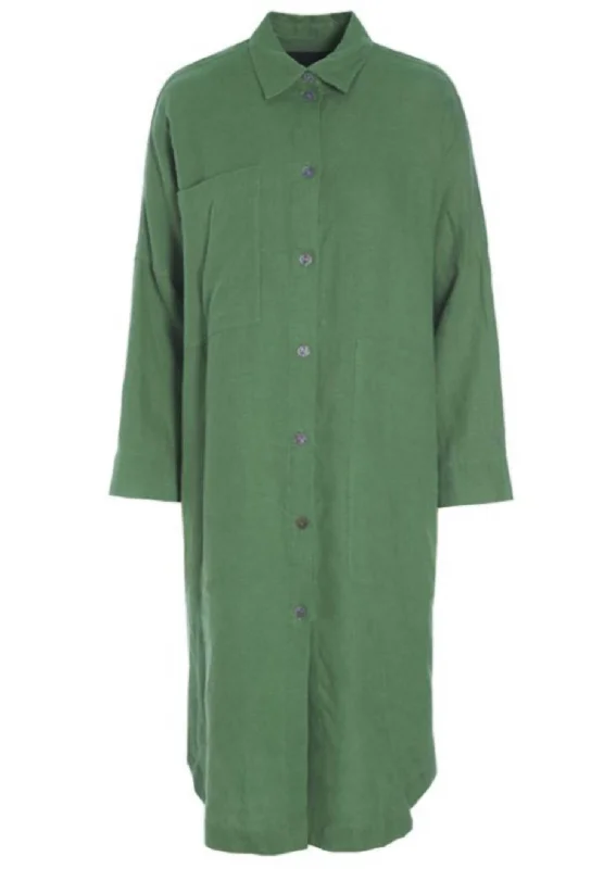 Seasonal Fashion Feminine Elegance Women's Lazy Linen Shirt Dress In Palm