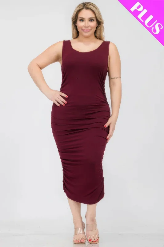 Trendy Styles Limited - Stock Plus Size Square Neck Ruched Bodycon Midi Dress