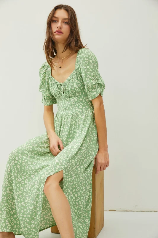 Chic Style, Always In Vogue Big Savings on Minimalist Office Styles Hot Girl Be Cool Floral Smocked Back Slit Dress In Green