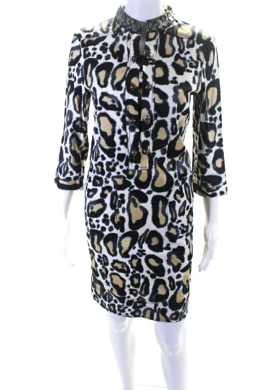 Break Fashion Norms Limited - Time Bundle SoCa St. John Womens 3/4 Sleeve Spotted Shirt Dress White Black Brown