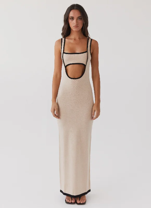 Avant-Garde Style Promotions Minimalist Chic Lost In Paris Knit Maxi Dress - Tapioca